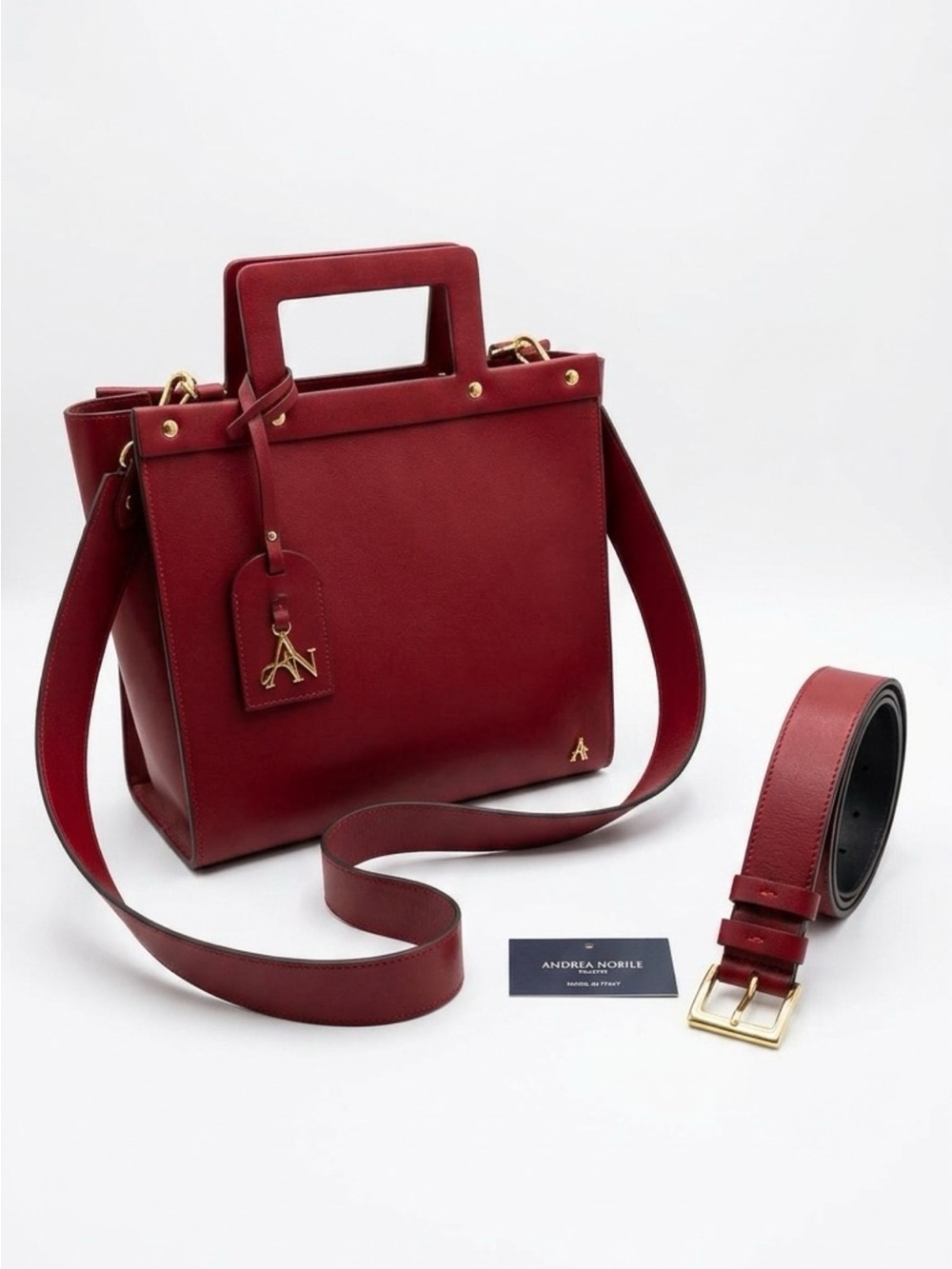 Burgundy Leather Tote briefcase with Detachable Strap for men